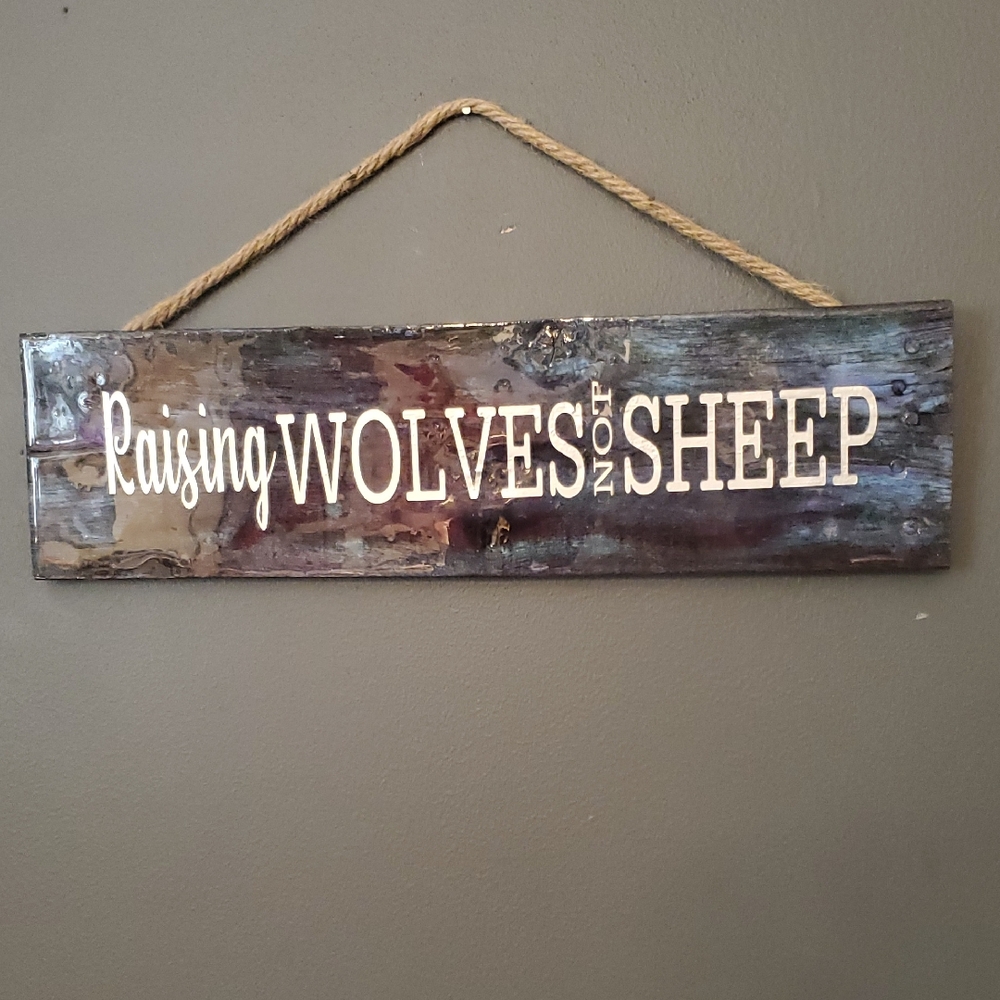 Handcrafted Brown Rustic Art Wall Decor Raising Wolves Not Sheep